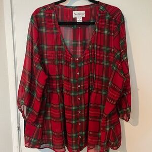 NorthStyle Women's Vibrant Red and Green Plaid Blouse